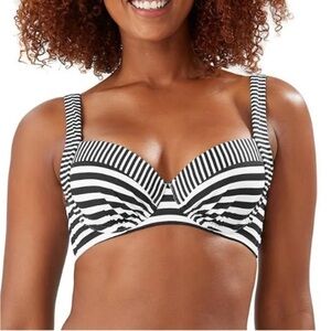 NWT Tommy Bahama Breaker Bay Lace Back Swim Bikini Top UV 36C Stripe Black White